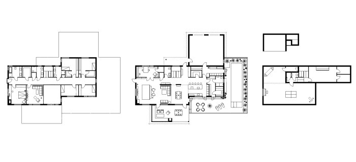 Översikt av arkitektonisk planritning för ett lyxhus med indikation på en U-trappa.