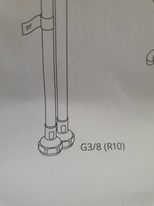 Ritning av rundad möbelbenstopp med texten G3/8 (R10) som antyder en standardmått på 18mm invändigt.