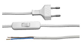 Ett eluttag med kabel, en sladdställ med strömbrytare och en kopplingsbox för kablar.