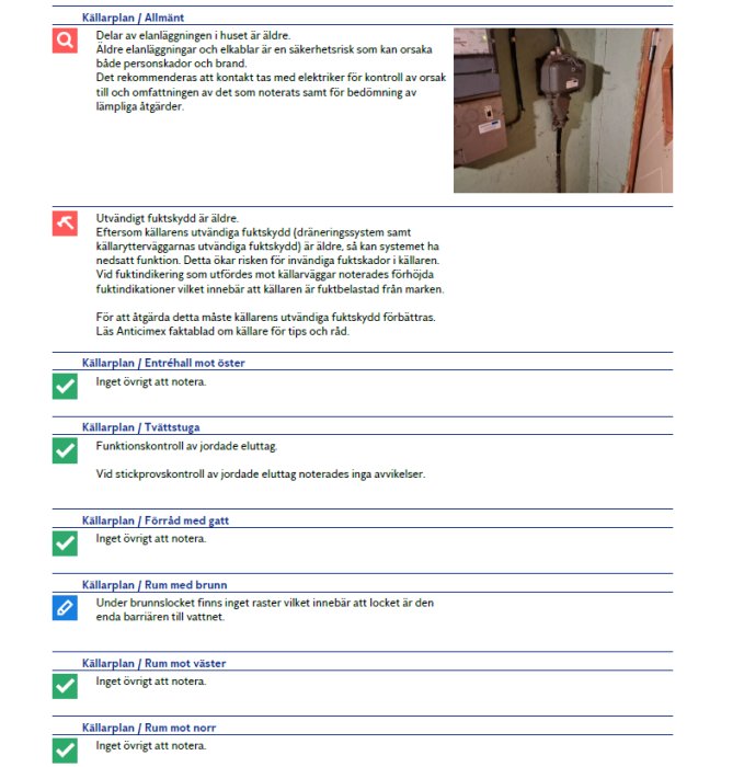 Skärmdump av forumtråd om renovering med text och bild på äldre elinstallationer som kan vara säkerhetsrisk.