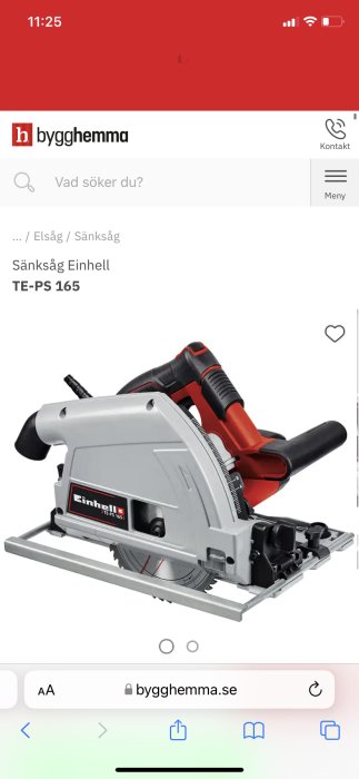 Einhell sänksåg TE-PS 165 på skena, synlig framifrån, på en webbsida.