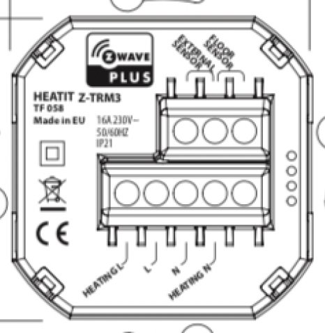 Schematisk illustration av Heatit Z-TRM3 golvvärmetermostats kopplingsschema.