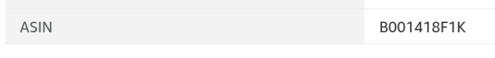 Skärmdump som visar ASIN-nummer B001418F1K för en produkt i en onlinebutik.