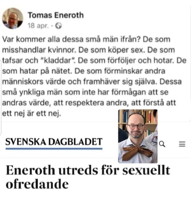 Skärmdump av ett Facebook-inlägg med text och en bild på en artikel från Svenska Dagbladet.