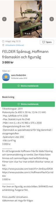 Grön figursåg på arbetsbänk, verkar robust och erbjuds gratis, modell okänd.