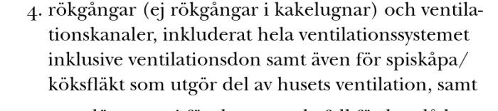 Dokumentutdrag som beskriver ansvaret för ventilationssystem enligt normalstadgar.