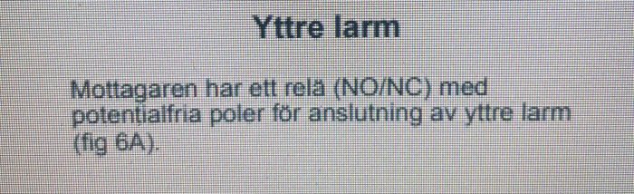 Text på datorskärm som beskriver larmet RF-412 för skitbrunn med länk till manual.