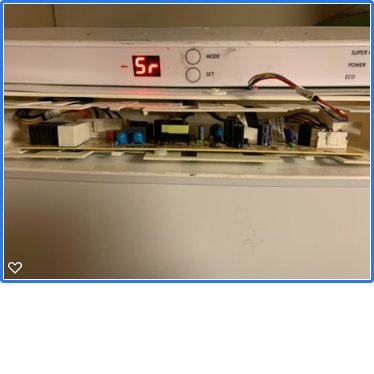 Interiör av en Cylinda frys med felkod 5r på displayen och synligt kretskort med elektroniska komponenter.