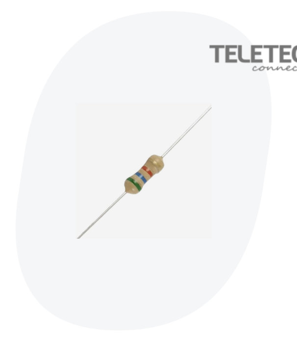 Elektronisk komponent, ett motstånd med färgkodade ringar, mot vit bakgrund.