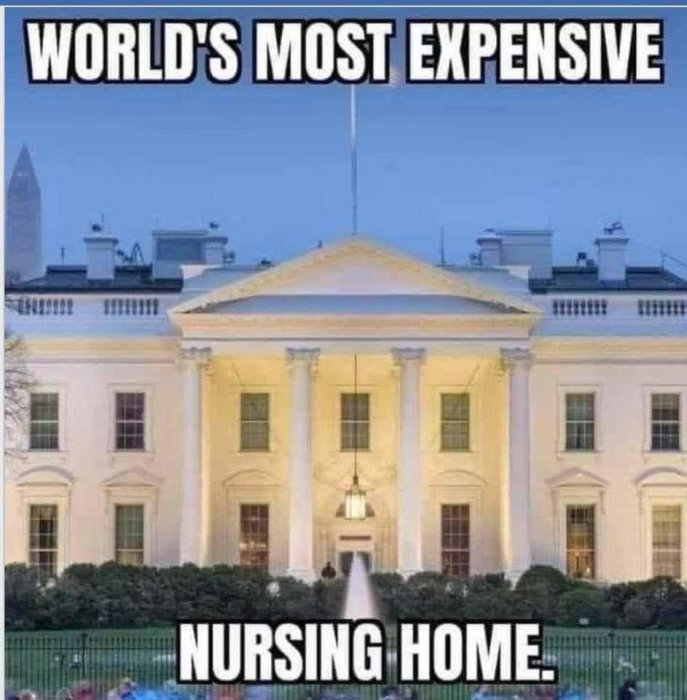 Vit byggnad med pelare och text "World's most expensive nursing home".