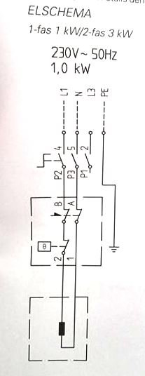 El-schema för enkel inkoppling av varmvattenberedare till 230V enligt inlägg.