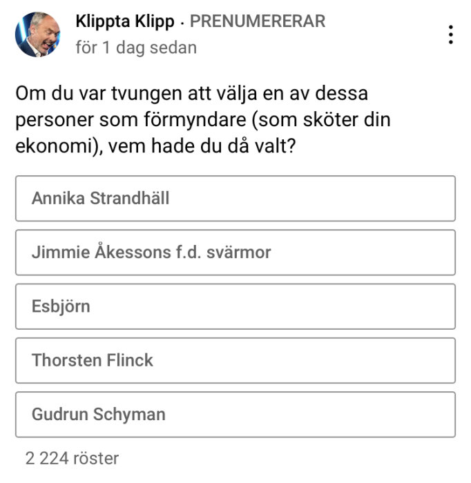 Skärmdump av en omröstning i en diskussionstråd med flervalsalternativ och röstantal.