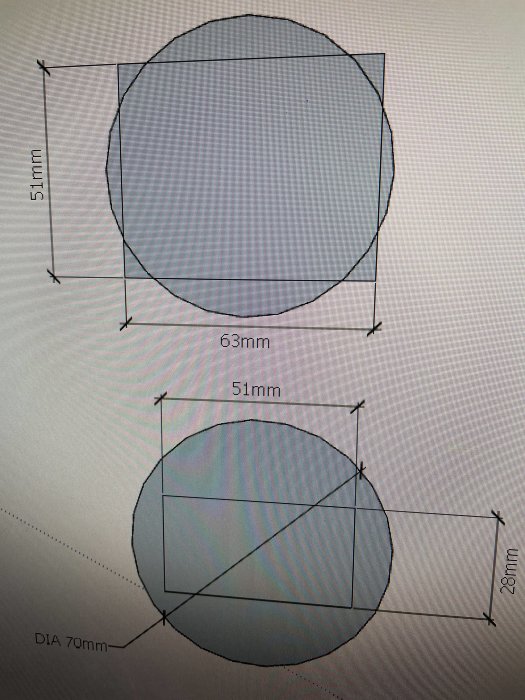 Teknisk ritning av en cirkulär komponent med dimensioner 63mm i bredd, 51mm i höjd och DIA 70mm.