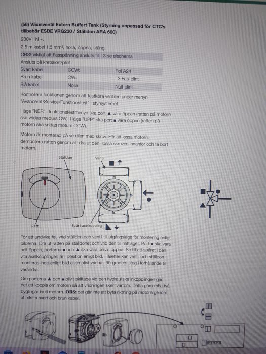 Illustration av instruktioner för hantering och montering av en shunt med tillhörande komponenter och schema.