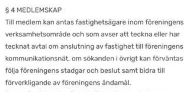 Textdokument som beskriver medlemskapsvillkor för en förening inom fastighetsbranschen.