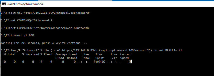 Skärmbild av kommandotolk i Windows med textbaserade kommandon och scripts.