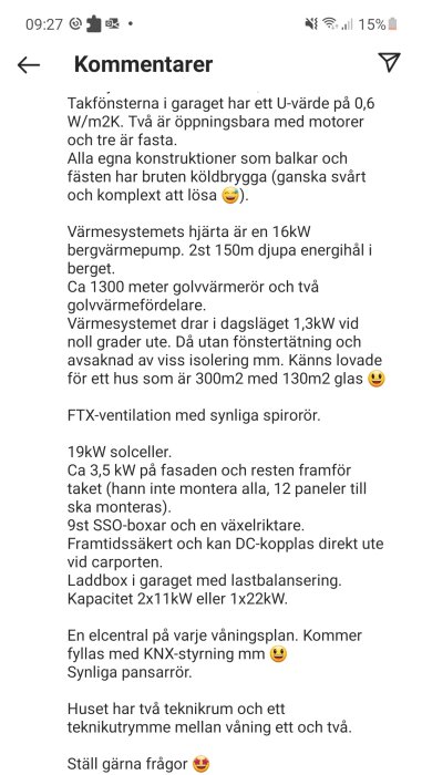 Skärmdump av en diskussionstråd om byggnadsisolering och värmesystem på ett forum.