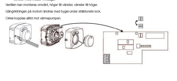 Schematisk bild av felkopplad shunt och cirkulationspump i värmesystem.