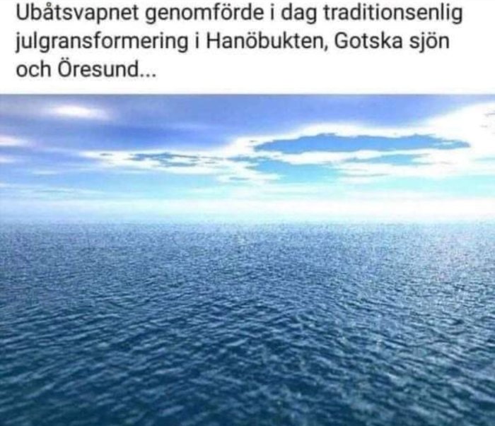 Havsvy med lugnt vatten och delvis molnig himmel ovanför, ingen synlig jaktgranformation.