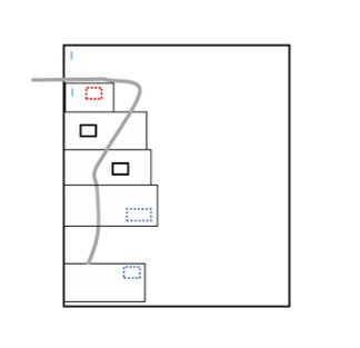 Schematisk ritning av en trappkonstruktion med markerade steg och plan.