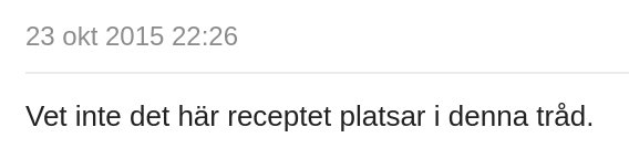 Bild av textinlägg på forum som diskuterar relevansen av ett recept i en tråd.