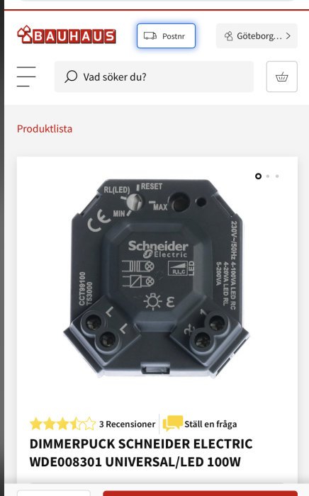 Schneider Electric dosdimmer för infälld installation och justerbart ljus för LED, 100W.