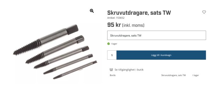 En uppsättning skruvutdragare i olika storlekar på en vit bakgrund.