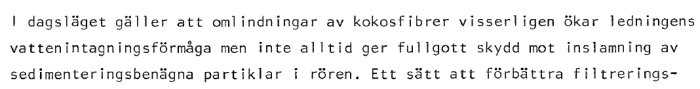 Textutdrag om användning av kokosfiber för att förbättra dräneringsledningars filtrering och skydda mot sediment.