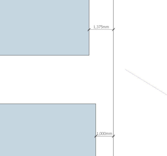 Ritning som visar mått mellan golvplattor med 1,375mm och 1,000mm beteckningar.