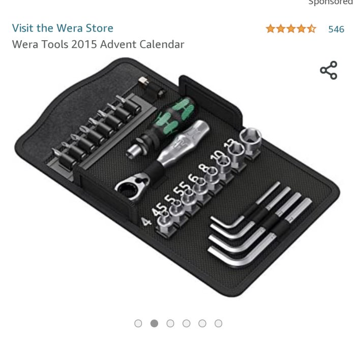 Wera Tools 2015 adventskalender med skruvmejslar, nycklar och bits i organiserat fodral.