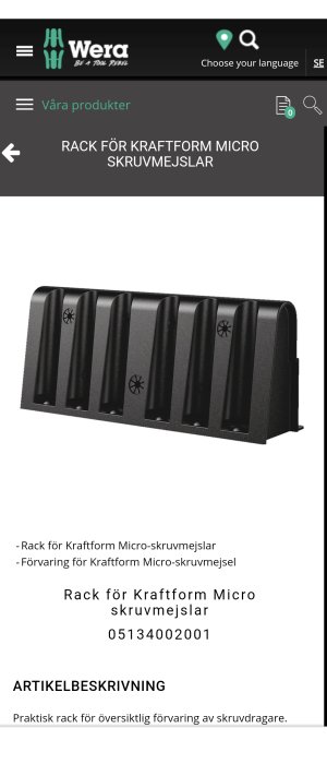 Svart rack för förvaring av Kraftform Micro-skruvmejslar med artikelnummer 05134002001.