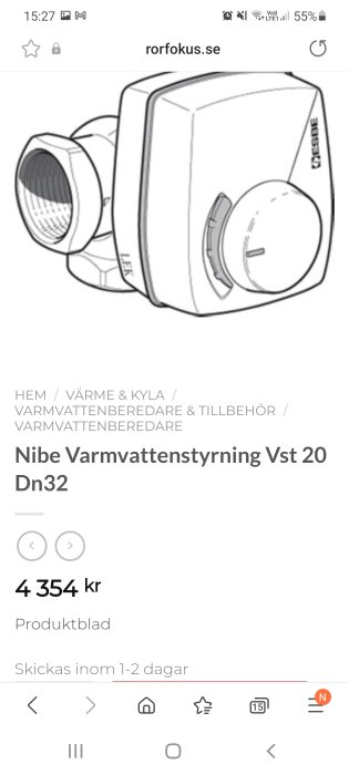 Illustration av Nibes växelventilmodell för fastighetsvärmepumpar.