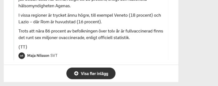 Skärmdump från SVT:s webbsida med knappen "Visa fler inlägg" för att se äldre innehåll.