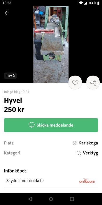 Använd hyvel med röd handtag som säljs för reservdelar, visas i en verkstadsmiljö.