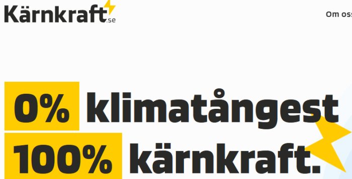 Reklambild för Kärnkraft.se med texten "0% klimatångest 100% kärnkraft" och en grafisk stjärna.