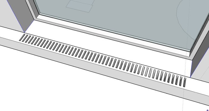 Skiss av bräda med symmetriska ventilationshål nära ett fönster.