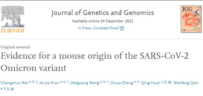 Webbsida för Journal of Genetics and Genomics som visar titeln på en artikel om Omikrons möjliga musursprung.