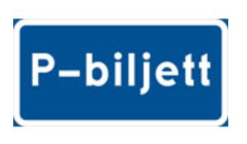 Blå skylt med vit text "P-biljett" som illustrerar diskussion om parkeringstillstånd och regler.