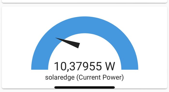 Energimätare visar 10,37955 kW strömförbrukning märkt som "solaredge (Current Power)