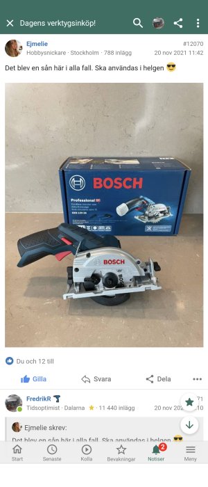 Bosch professionell cirkelsåg och förpackning på betonggolv.