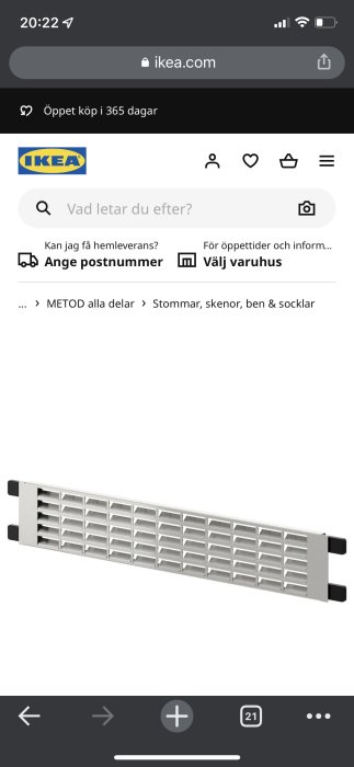 Ventilerad sockel till garderob för att släppa ut värme, visad på en skärmdump från IKEA:s hemsida.