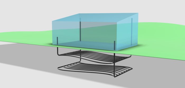 Illustration av ett passiv-växthus med jord som värmeväxlare och spiralkonstruktion under.