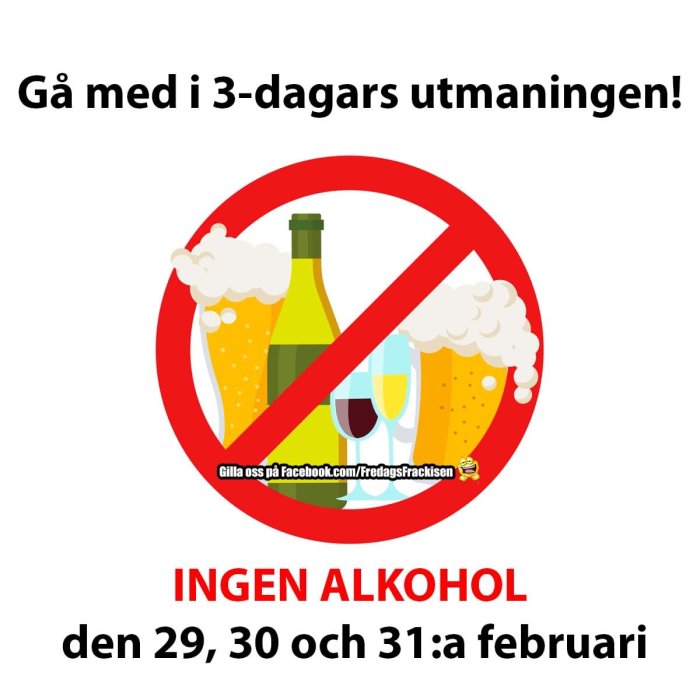 Skämtsam bild om en icke-existerande alkoholfri utmaning för den 29, 30 och 31 februari.