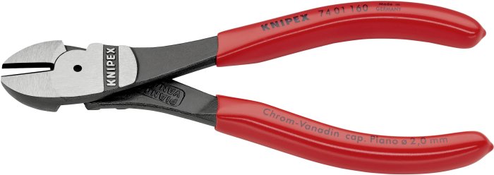 Kraftsidavbitare från Knipex med röda handtag och texten 'Made in Germany' för hemmabruk och renovering.