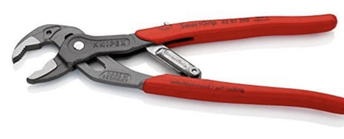 KNIPEX SmartGrip tång med automatisk justering och röda handtag, modell 85 01 250.