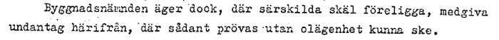 Textutdrag som diskuterar 'särskilda skäl' enligt byggnadsnämndens planregel för undantag.