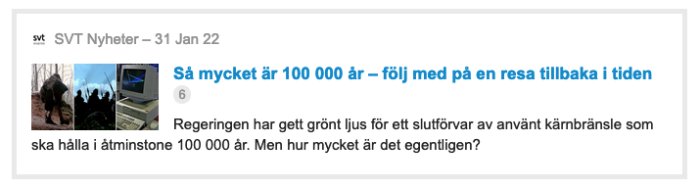 Förhandsvisning av en nyhetsartikel från SVT Nyheter med rubriken och tre små bilder som relaterar till ämnet.