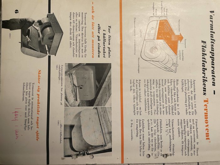Bild från en manual som visar en skiss av en värmehusisolerad friskluftsventil och två fotografier på installationssteg.