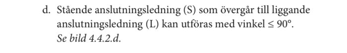 Textdokumentation om stående till liggande anslutningsledning med vinklar för Säker Vatten.