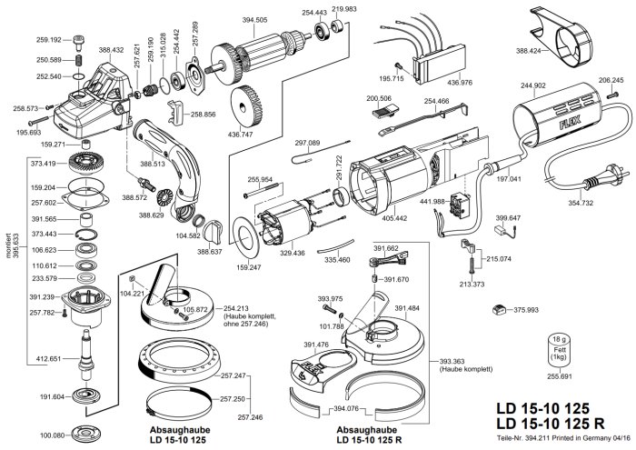 Exploded view diagram of a machine with various parts and labels, asking about bearings.